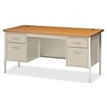 Lorell Fortress Series Double Ped Teachers Desk; Putty/Oak