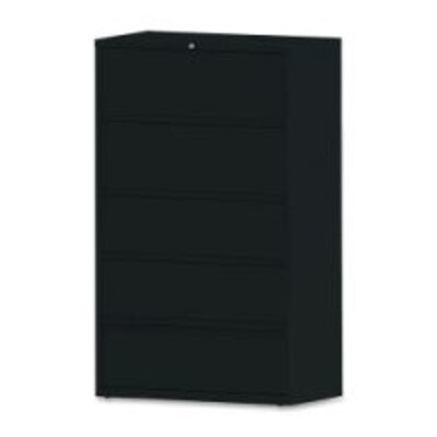 Lorell Receding Lateral File with Roll Out Shelves, Black, 5 x File Drawer(s)