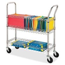 Lorell 2-Shelf Metal Mobile Mail Cart with Swivel Wheels, Chrome (LLR84857)