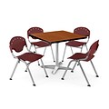 OFM PKG-BRK-019-0003 36 Square Lam Multi-Purpose Table w/ 4 Chairs, Cherry Table/Burgundy Chair