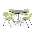 OFM PKG-BRK-019-0012 36 Square Lam Multi-Purpose Table w/ 4 Chairs, Gray Nebula Table/Green Chair