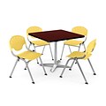 OFM PKG-BRK-019-0016 36 Square Lam Multi-Purpose Tbl w/ 4 Chairs, Mahogany Tbl/Lemon Yellow Chair