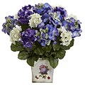 Nearly Natural 1378-BP Mixed Hydrangea with Floral Planter Blue & Purple
