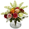 Nearly Natural 1366-AS Rose & Maiden Hair Arrangement With Vase 14 x 14 inch, Assorted