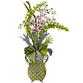 Nearly Natural 1374 Orchid 7 Bells of Ireland with Metal Vase 33 x 20 inch