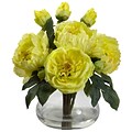 Nearly Natural 1400-YL Peony and Rose with Vase, Yellow