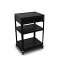 Marvel® 24 Adjustable Height A/V Cart With 1 Pull-Out Side-Shelf & Electrical Unit, Steel, Black