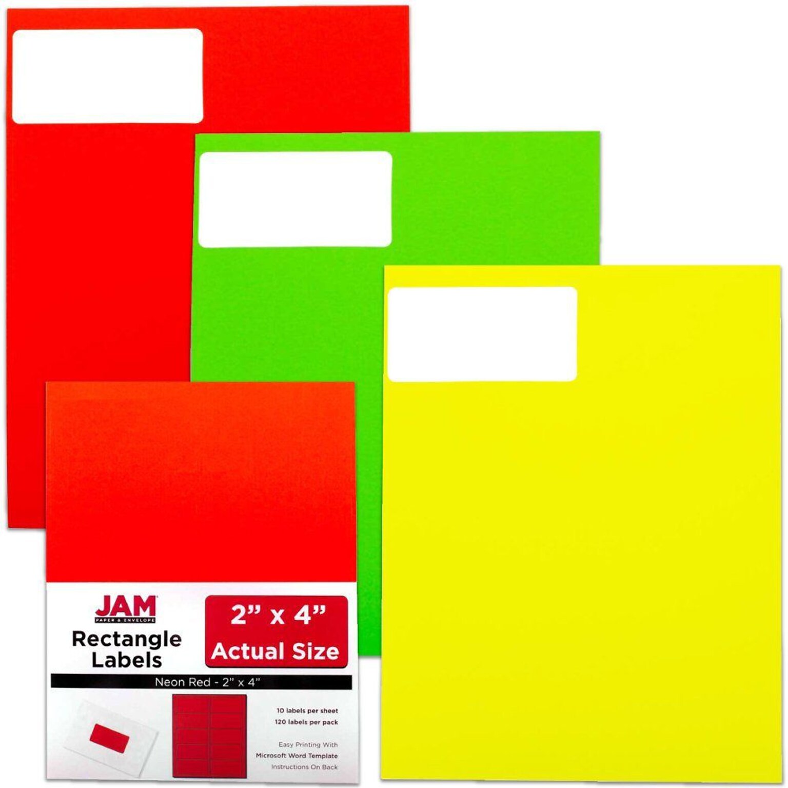 JAM Paper® Shipping Address Labels, Standard Mailing, 2 x 4, Assorted Neon, 120/Pack (354328027)
