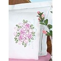 Jack Dempsey Stamped Pillowcases White Perle Edge White, Rose Bouquet