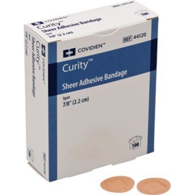 Curity 7/8” Round Spot Sheer Plastic Adhesive Bandages, 100/Box (KCFB0193LF)