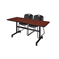 Regency 60-inch Metal & Wood Flip Top Training Table with Zeng Stack Chairs, Cherry