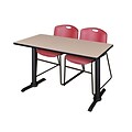 Regency 48-inch Laminate Metal & Wood Cain Training Table with Zeng Stack Chairs, Burgundy
