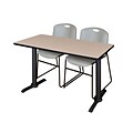 Regency 48-inch Laminate Metal & Wood Cain Training Table with Zeng Stack Chairs, Gray