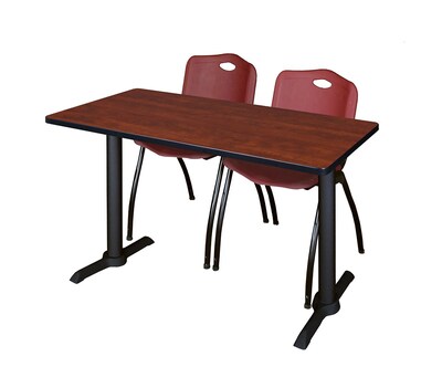 Regency 48-inch Metal & Wood Cain Computer Cherry Table with Mario Stack Chairs, Burgundy