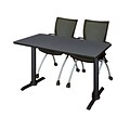 Regency Cain 48 x 24 Training Table, Gray and 2 Apprentice Chairs, Black (MTRCT4824GY09BK)