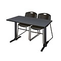 Regency Cain 48 x 24 Training Table, Gray and 2 Zeng Stack Chairs, Black (MTRCT4824GY44BK)