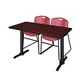 Regency 48-inch Metal & Wood Cain Mahogany Computer Table With Zeng Stack Chairs, Burgundy
