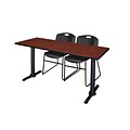 Regency 60-inch Metal & Wood Cain Computer Table Cherry with Stack Chairs, Black