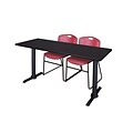 Regency 60-inch Metal & Wood Cain Rectangular Training Table with Zeng Stack Chairs, Burgundy