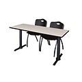 Regency Cain 60 x 24 Training Table in Maple With 2 M Stack Chairs in Black (MTRCT6024PL47BK)