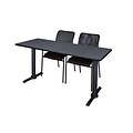 Regency Cain 66 x 24 Training Table, Gray and 2 Mario Stack Chairs, Black (MTRCT6624GY75BK)