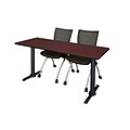 Regency 66-inch Metal & Wood Cain Training Table with Apprentice Chairs, Mahogany