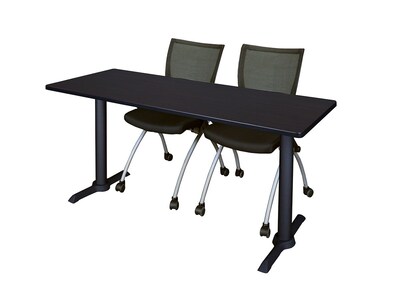 Regency 72-inch Metal & Wood Cain Rectangular Training Table with Apprentice Chairs, Mocha Walnut