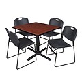 Regency Cain 36 Square Break Room Table, Cherry and 4 Zeng Stack Chairs, Black (TB3636CH44BK)