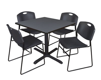 Regency 36-inch Laminate Square Table with 4 Chairs, Black (TB3636GY44BK)