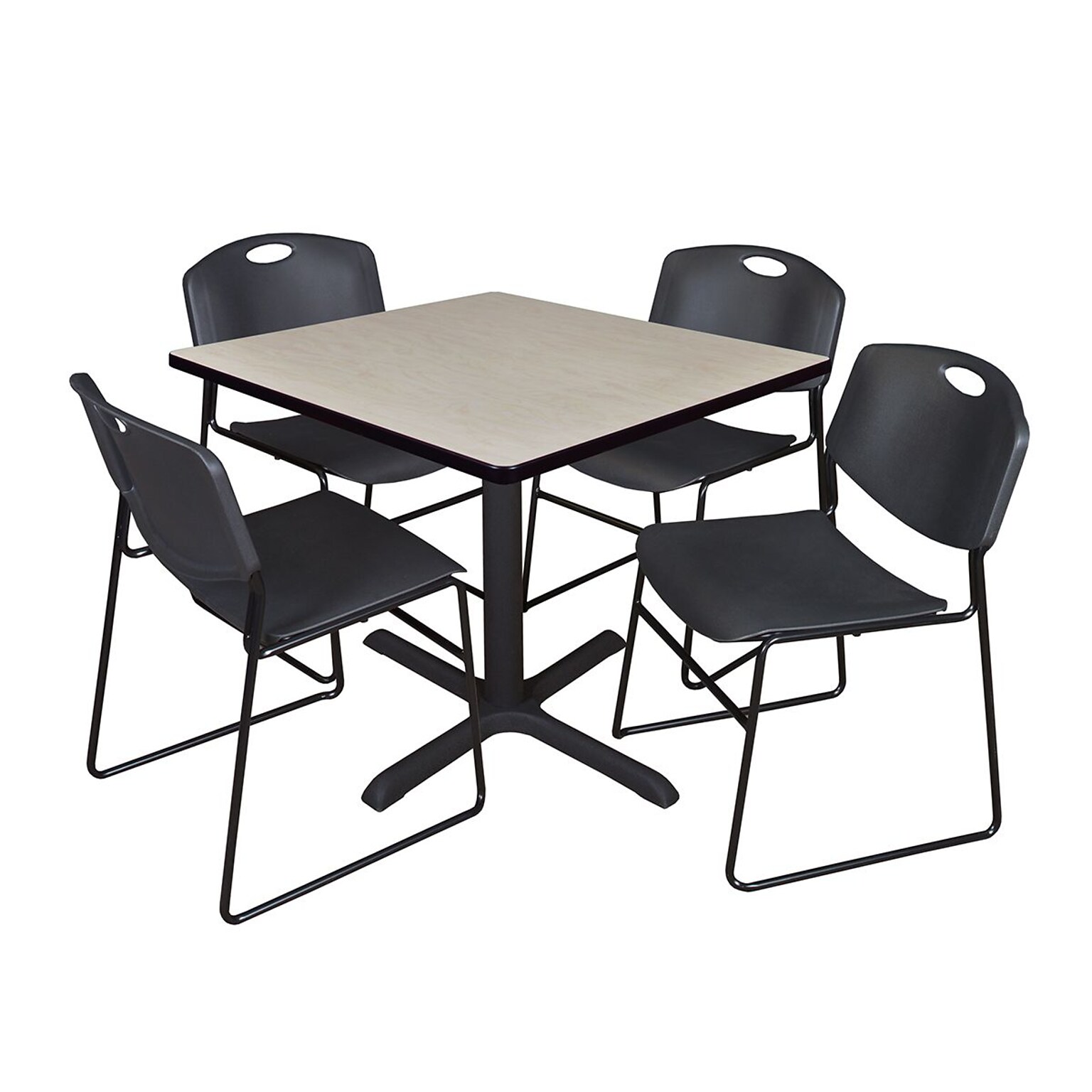 Regency 36-inch Square Laminate Table with 4 Chairs, Black (TB3636PL44BK)
