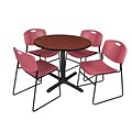 Regency Uncheck 36-inch Laminate Round Table with 4 Chairs, Burgundy