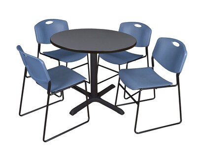Regency 36-inch Training & Hospitality Round Shape Laminate Table with 4 Chairs, Blue (TB36RNDGY44BE