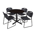 Regency 36-inch Laminate Round Shape Table with 4 Chairs, Mocha Walnut & Black