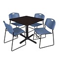 Regency 42-inch Training & Hospitality Laminate Square Table with 4 Chairs, Blue