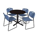 Regency 42-inch Laminate Round Table with Four Chairs, Mocha Walnut & Blue