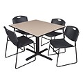Regency 48-inch Square Laminate Table with 4 Zeng Stack Chairs, Beige & Black