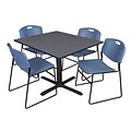 Regency 48-inch Square Laminate Table Cain Base with 4 Chairs, Gray & Blue