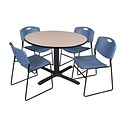 Regency 48-inch Laminate Round Table with 4 Zeng Stack Chairs, Beige & Blue