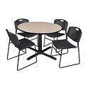Regency 48-inch Laminate Round Table with 4 Zeng Stack Chairs, Beige & Black