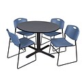 Regency 48-inch Round Laminate Table with 4 Zeng Stack Chairs, Blue