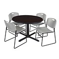 Regency 48-inch Round Mocha Walnut Table with Zeng Stack Chairs, Gray