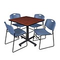 Regency 36-inch Square Laminate Cherry Table with Zeng Stacker Chairs, Blue