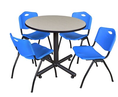 Regency 36-inch Round Laminate Maple Training Rooms Table with 4 M Stacker Chairs, Blue (TKB36RNDPL4