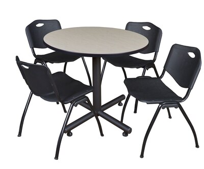 Regency Kobe 36 Round Break Room Table, Maple and 4 M Stack Chairs, Black (TKB36RNDPL47BK)