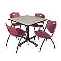 Regency 42-inch Square Laminate Table Maple With 4 M Stacker Chairs, Burgundy