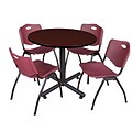 Regency 42-inch Round Laminate Mahogany Training Rooms Table With 4 M Stacker Chairs, Burgundy (TKB4