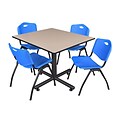 Regency 48-inch Square Laminate Beige Table with 4 M Stacker Chairs, Blue