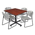 Regency 48-inch Square Laminate Cherry Table With 4 Zeng Stacker Chairs, Gray