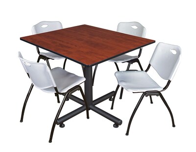 Regency 48-inch Square Laminate Cherry Table with 4 M Stacker Chairs, Gray (TKB4848CH47GY)