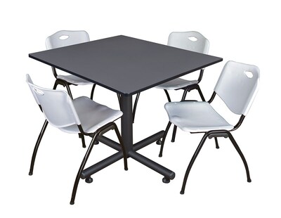 Regency Kobe Breakroom Table, 48W, Gray & 4 M Stack Chairs, Gray (TKB4848GY47GY)